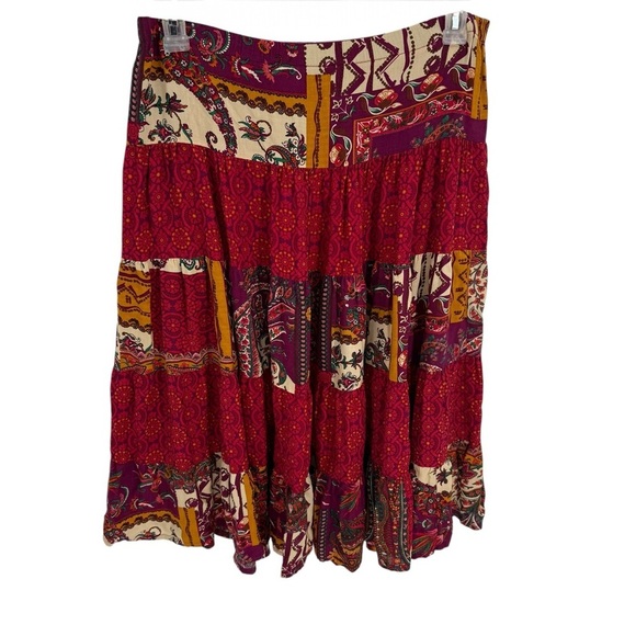 Ali Miles Boho Broomstick Floral Maxi Skirt Size 8 Tiered Pull On Elastic Waist - Picture 2 of 7